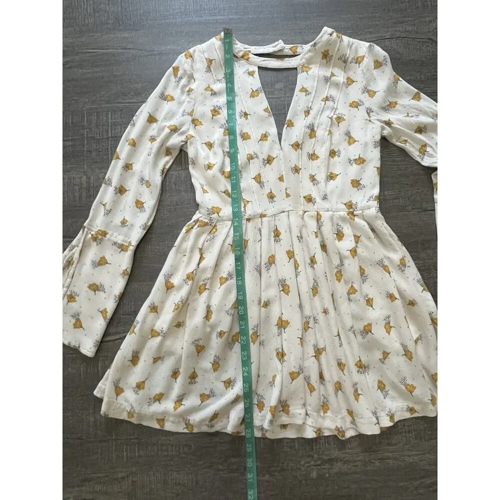 Free People Womens Tegan Long Bell Sleeve Floral Printed Boho Mini Dress Size 2 - Picture 12 of 13